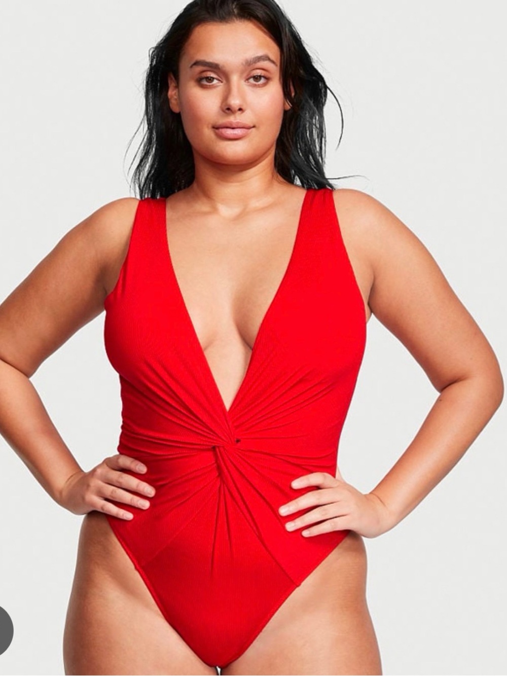 Victorias Secret - Plunge Twist One-Piece Swimsuit in Red (ribbed texture) NWT
